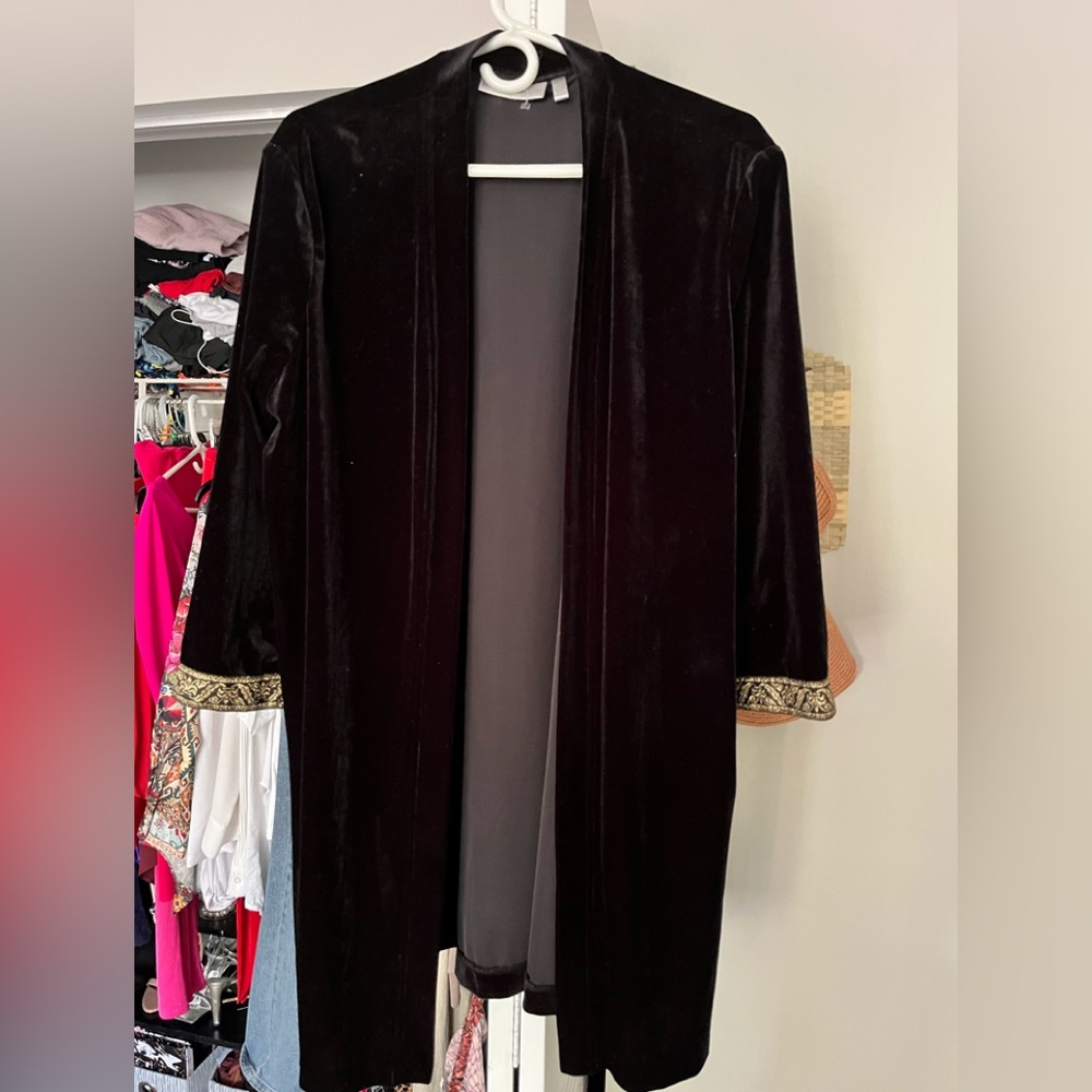 Velvet robe or can dress it up as a throw over jacket